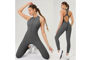 Wholesale Zipper Fitness Women Jumpsuit Sport Suit One Piece Sleeveless Body Legging Gym Clothing Jumpsuit Sportswear