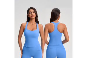 Roregal Soft-to-Skin Fabric V Neck High-Elasticity Workout Racerback Sport Yoga Tank Top With Removable Soft Cups