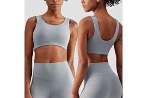 DADWX1405 Women's Deep U Fitness Training Yoga Bra Ribbed Charm Breathability Plus Size Sports Underwear