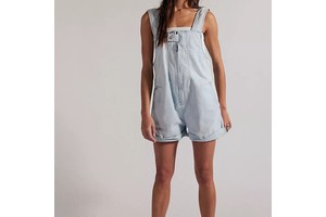Summer Fashion 100% Cotton Loose Overalls Elegant Sleeveless Mid Waist Wide Leg Women's Casual Denim Jumpsuit For Women