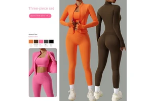 New Tight Plus Size Yoga Suit Women's Cardigan Elastic Waist Running Quick-drying Fitness Three-piece Sportswear