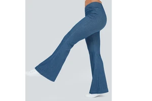 Custom Women's Skinny Straight Flare High Waist Jeans Versatile Slim Fit Denim Pants Rivet Breathable Washed Perforated Design