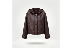 Ladies' Solid Hooded PU Leather Coated Motorcycle Jacket Autumn/Spring Zipper Washed Short Casual Outerwear Pockets Polyester
