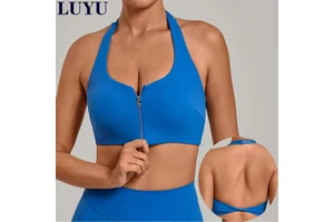 New Fashion Custom LOGO Halter Backless Sports Bra Tops Front Zipper Push up Training Athletic Yoga Bra