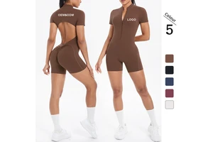 Sports Bodysuit & Jumpsuit New Arrival Solid Color One-Piece Yoga Suit Zipper Tight Fitting Breathable for Running Fitness