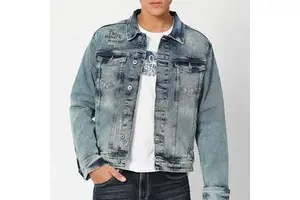 Men Denim Jacket Winter Fleece Lined Warm Blue Jean Outerwear Front Closure Streetwear Coat Casual Stand Collar Custom logo