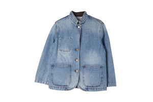 Washed Denim Chore Jacket for Men Stand Collar Button Down Jean Coat with Pockets Casual Vintage Workwear Denim Jacket Custom