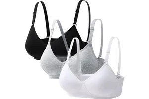 Young Girls 3-Piece Cotton Sports Bra Set Breathable Light Support Crisscross Straps 12-18 Years Wireless Underwear