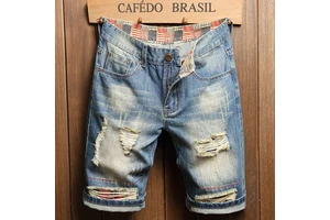 Ripped Hole Short Jeans Summer Hot Denim Jogger Sport Jeans Customizable And Fast Shipping Jorts Blue Vintage Men Other Fabric