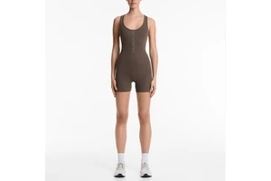 Button Front Womens Sport Bodysuit Tight Fit Athletic One Piece Gym Jumpsuit for Training