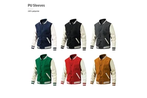 Baseball Jersey Varsity Jacket Clothing Manufacturers Custom Wholesale Windproof Waterproof PU Sleeve Leather Jacket Men