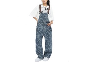 Custom Womens Denim Overall Jumpsuit Ladies All Over Print Denim Jumpsuit Women