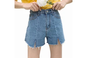 Women's Summer Streetwear Skinny Denim Jean Shorts High Waist Distressed Button Closure Eco-Friendly 100% Cotton Soft Durable