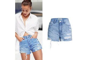 Custom Cropped Rhinestone Ripped High Waist Women's Denim Shorts Wholesale