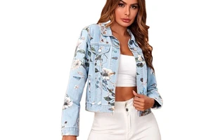 Edge Denim Fashion Ladies Printed Denim Jacket Women Printed Denim Jacket