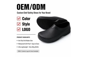 Black Chef Safety Clogs Waterproof Anti Slip Oil Resistant EVA Slip On Shoes Kitchen Restaurant Hotel Cleaning Staff Footwear