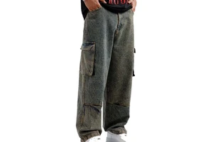 Durable Loose Fit Mens Jeans Plus Size Big Size Everyday Wear Straight Style Denim Trousers Logo Waist Wholesale Bulk Clothing