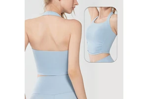 Crew Neck Breathable Lightweight Seamless Sports Bra Side Smoothing Backless Yoga Tank Top Front Logo Shockproof Crop