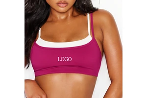Newest Women Activewear Custom Logo Double Layer Contrast Square Neck Workout Yoga Bra Buttery Soft High Stretch Sports Bra