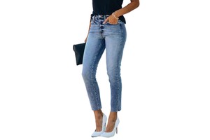 High Waist Skinny Denim Jeans for Women Breathable Pencil Pants Casual Summer Hole Detail