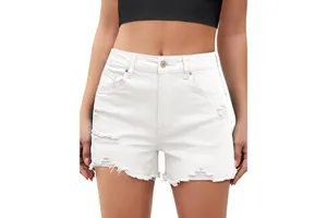 2025 High Waisted Women's Skinny Jean Shorts Trendy Summer Casual Ripped Cutoff Stretchy Denim Jorts Distressed -LST-78076V