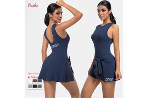 High Stretch Sport Skirt Yoga One Piece Tennis Jumpsuits Dress Women Gym Wear Skirts Set Tennis Skirt Sportswear