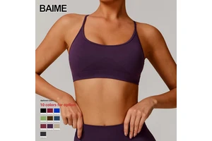 BAIME High Support Seamless Yoga Bra with Crisscross Straps Quick-Dry Spandex/Nylon Women's Fitness Wear 7137