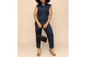 Women's Vintage Style Plus-Size Denim Jumpsuit Front Button Romper with Loose Cargo Jeans Summer Overalls Outfits for Ladies