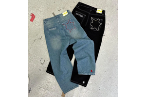 Donguan Custom Vintage Wash Black Blue Stacked Straight Wide Leg Baggy Y2K Hip Hop Winter Denim Pants Jeans for Men