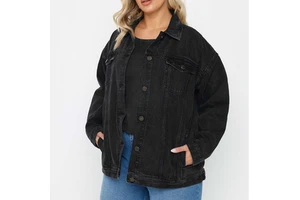 Women Black Denim Jacket Washed Oversized Trucker Outerwear Plus Size Baggy Vintage Coat Apparel OEM Custom