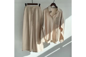Women's Retro Leisure 2-Piece Set Plus Size Cotton Linen Shirt Suit High Waist Loose Trousers Woven Print Design Knitting Top
