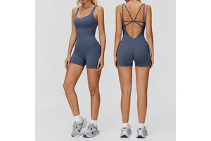 Women's High Quality Spandex/Polyester Quick Dry Breathable Cross Back Tight One-piece Yoga Sports Fitness Running Jumpsuit