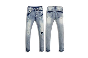 Customizable Denim Joggers for Men Plus Size Washed Hole Print Casual Mid Waist Autumn Summer Jeans