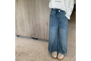 New Spring And Autumn Children's Long Pants Fashionable Casual And Versatile Straight-leg Washed Stretch Jeans For Girls