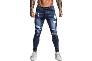 Latest High Street American Style Denim Ragged Jeans Clothes Men's Slim Fit Ruined Jeans