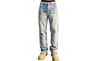 High Quality Men's Denim Jeans Light Wash Breathable Straight Fit Autumn Fashion Urban Streetwear Midweight Trousers