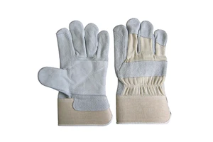 Wholesale High Quality Cowhide Split Leather Palm Canvas Back Camping Workshop Construction Labor Safety Work Gloves