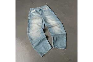 Wholesale 14oz Baggy Washed Men's Jeans Oversized Digital Printed Hommes Denim Streetwear for Men