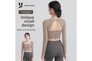 Women's Breathable Long-Sleeve Yoga Top with Chest Pads Spandex/Nylon Material for Pilates Fitness Training