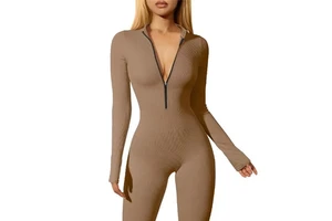One Piece Women's Casual Solid Short Sleeveless Yoga Jumpsuit Breathable Zipper Sportswear Gym Wear Short Tops Length High