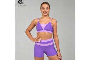 Purple Training Wear Color-blocked Athletic Wear Dance Academy Crop Top and Short