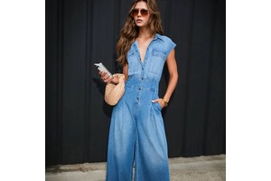 New Arrival Summer Lady Girls Romper Overall Women's Casual Lightweight Washed Denim Jumpsuit