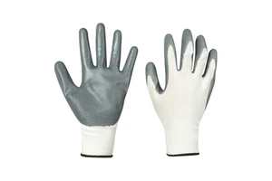 Durable Construction Gloves 13 Gauge Polyester Knitted Nitrile Coated Safety Work Gloves Cheap White Yarn Grey Nitrie Gloves