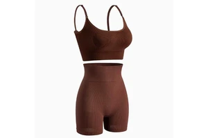 JAC22 TZ6784 Women's Yoga Summer Sports Two-piece Set Solid Spandex/Polyester Yoga Set
