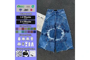 YSJY OEM Manufacturer Custom Designer Heavyweight Wide Leg Personality Blue Denim Jeans for Men