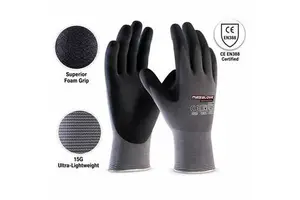 MaxiPact 15 Gauge Breathable Foam Nitrile Coated Safety Work Gloves Anti-Slip for Industrial Construction Protective Gear