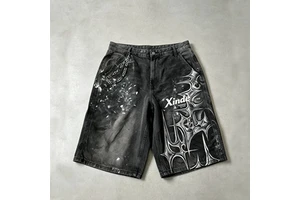 Factory Custom Cotton Streetwear Acid Wash Vintage Men's Baggy Jeans Casual Oversized Digital Dtg Printing Straight Denim Shorts