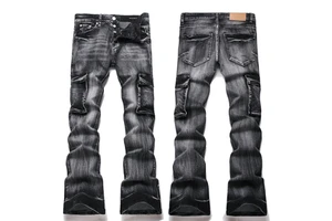Hot Sale Cargo Jeans Women Men's Oversized Skull Jeans Men Slim Fit Punk Heavy Weight Denim Big Pocket Wide Leg Jeans for Men