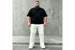 Wholesale Big and Tall Men's White Distressed Jeans Plus Size Baggy Fit Trousers for Men American Style Large Size Jeans