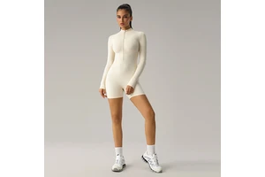 Women Four-Way Stretch Breathable Spandex/Nylon Long Sleeve Zip Front Buttery Soft Sculpting Yoga Jumpsuit